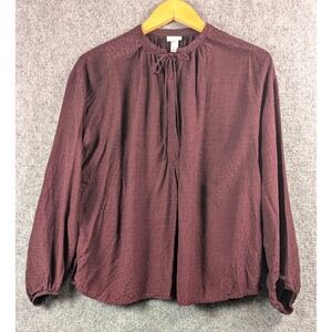 A New Day Women's Textured Swiss Dot Tie Neck Long Sleeve Blouse Burgundy Size M